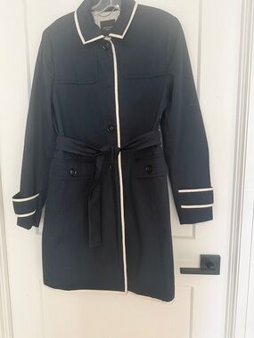 Weekend Max Mara Navy Trench Coat with White Trim